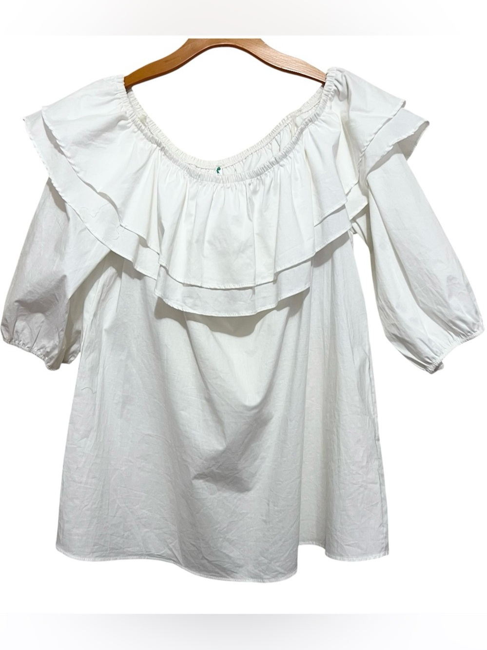 Auditions Blouse White Peasant Top Ruffle 100% Cotton Boho Artsy VTG NEW Summer